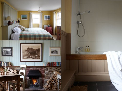 Bedroom and Bathroom and interior room at the Gurnard's Head Hotel Cornwall