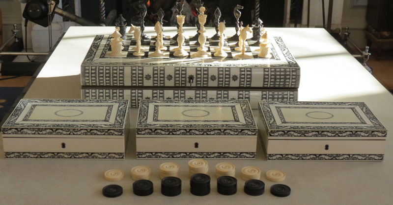 Vizagapatam Ivory and Horn Chess and Backgammon Set in form of folding book