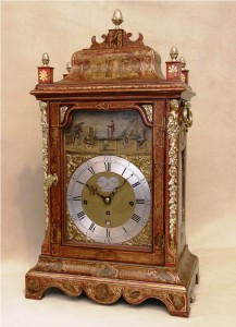James Smith Red Lacquer Automaton Table Clock