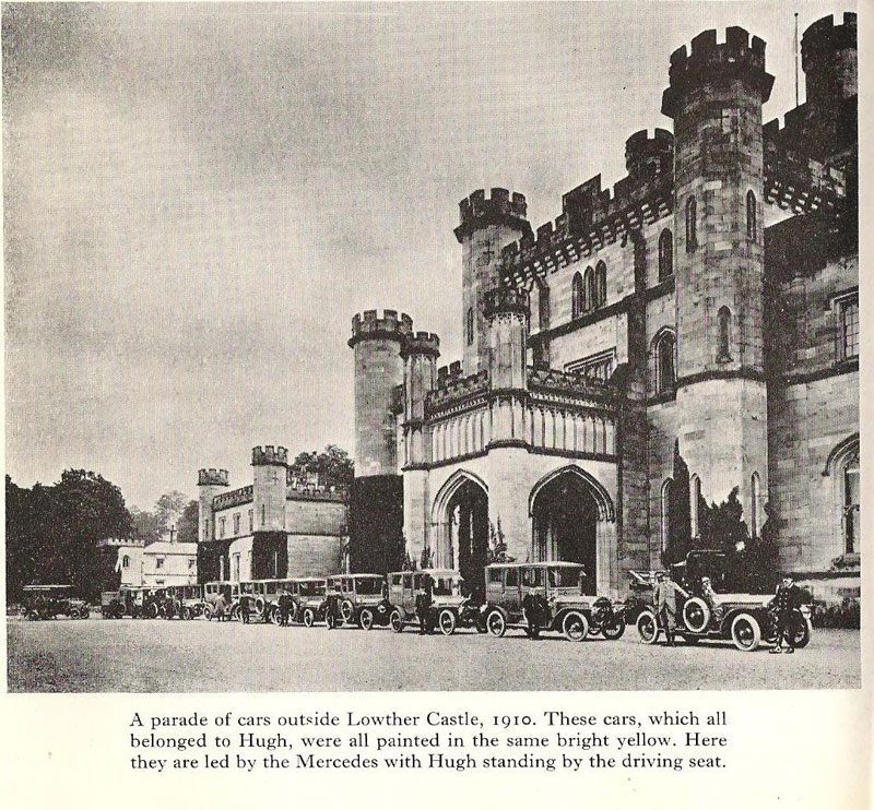Lowther Castle with yellow Rolls Royces