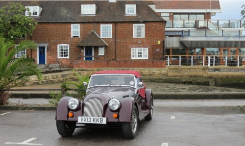 Morgan 4+4 parked in front of Royal Southern Yacht Club at Hamble le Rice