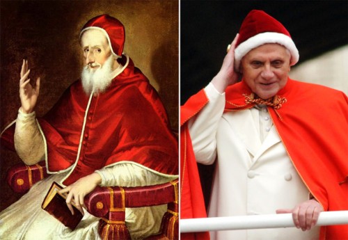 One of Pope Benedict XVI sartorial faux pas and how the cap and camauro should look.