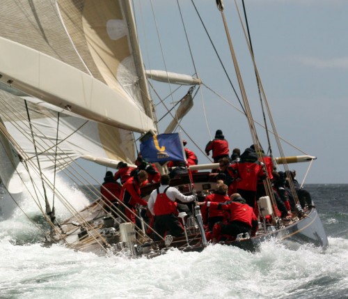 The grand old Velsheda, rejuvenated and very competitive in modern regatta action